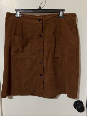 Corduroy Button-Front Pocket Skirt in Brown